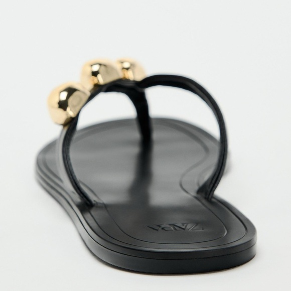 Zara Flat Leather Sandals with Decorative Detail - Picture 2 of 8